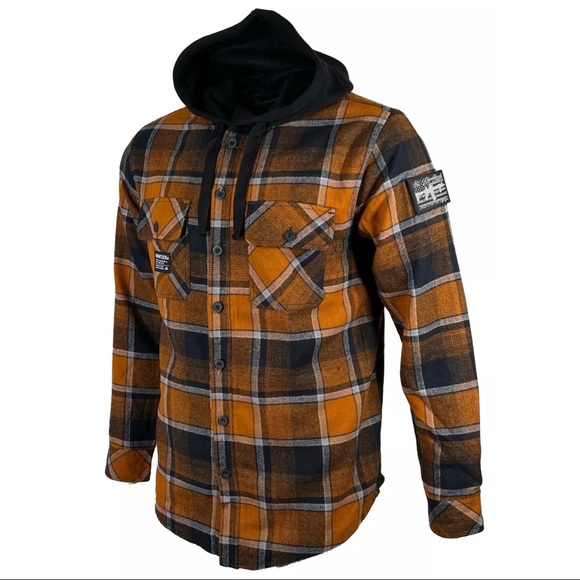 Howitzer Style Men's Flannel Hooded Shacket ARTILLERY Military Grunt Biker - Picture 5 of 17